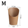 A brown disposable kraft paper cup for french fries, measuring 8.3 cm high and 6 cm in diameter.