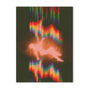 Abstract light painting of a figure against a dark background with vertical streaks of colorful light.
