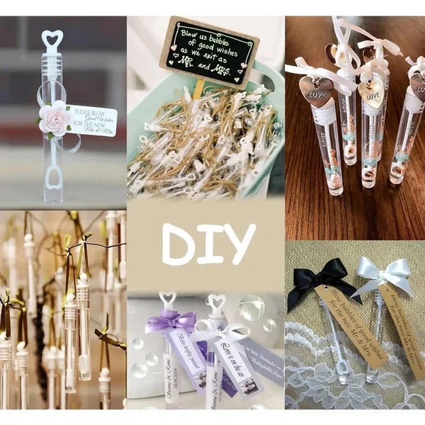 Heart-shaped bubble wands in various colors and designs for parties and events