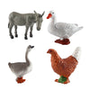 A set of mini farm animal figurines featuring a horse, a white goose, and a brown chicken.