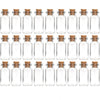 A row of clear glass bottles with cork stoppers for DIY decor.