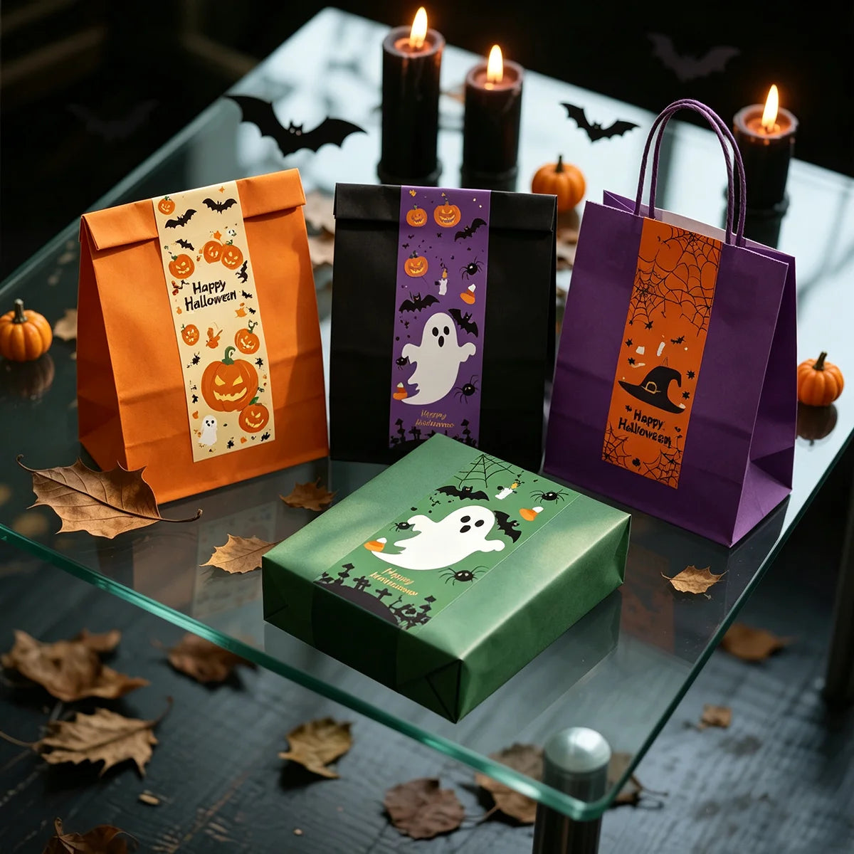 A collection of Halloween themed sealing stickers and decorative items for gift boxes, bags, and baking.