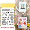 A set of floral love words stencils and stamps for DIY scrapbooking featuring various designs on a white card.