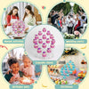 A collection of colorful and decorated cupcakes displayed in various settings for parties and weddings.