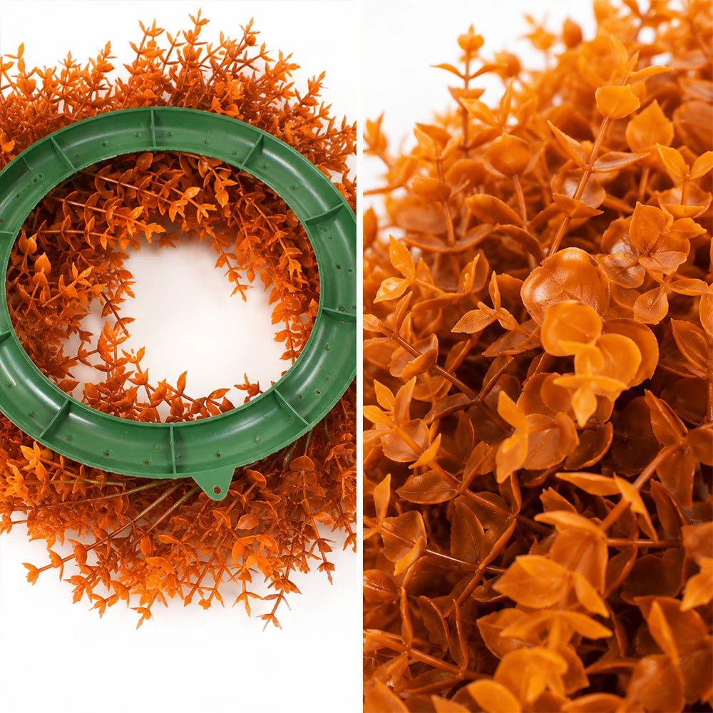 Artificial eucalyptus autumn wreath with a green ring for front door and wall decor