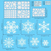 Various sizes and shapes of white snowflake window cling decals for holiday decoration