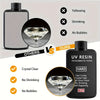 UV resin for jewelry making showing a clear diamond-cut gemstone and product specifications