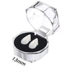 Clear acrylic container holding realistic vampire fangs with an adjustable fit