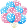 Un grupo de globos de látex a rayas rosas y azules atados para decoración de fiesta