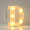 A glowing letter D made of LED lights used for room or party decor.
