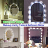 A waterproof LED vanity mirror light strip mounted on a table and a bathroom mirror.