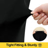 Hand adjusting a black elastic fitted spandex tablecloth for tight fitting and sturdy use