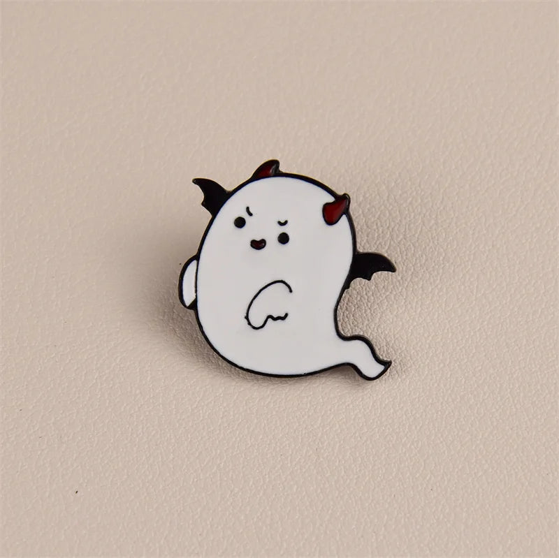 Halloween Enamel Pins Set - Cute Ghost, Black Cat, and Pumpkin Brooches for Kids