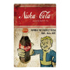 Vintage metal wall sign advertising Nuka-Cola featuring a cartoon character and a bottle.