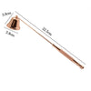 A stainless steel candle extinguisher tool with a bell-shaped head and a long rod.