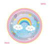 A 10-piece set of colorful paper plates featuring a rainbow and clouds for parties.