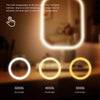 A vanity mirror displaying three different color temperature light modes: 6000k, 4000k, and 3000k.
