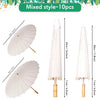 A set of 10 mixed style white oil paper umbrellas shown in various forms and angles.