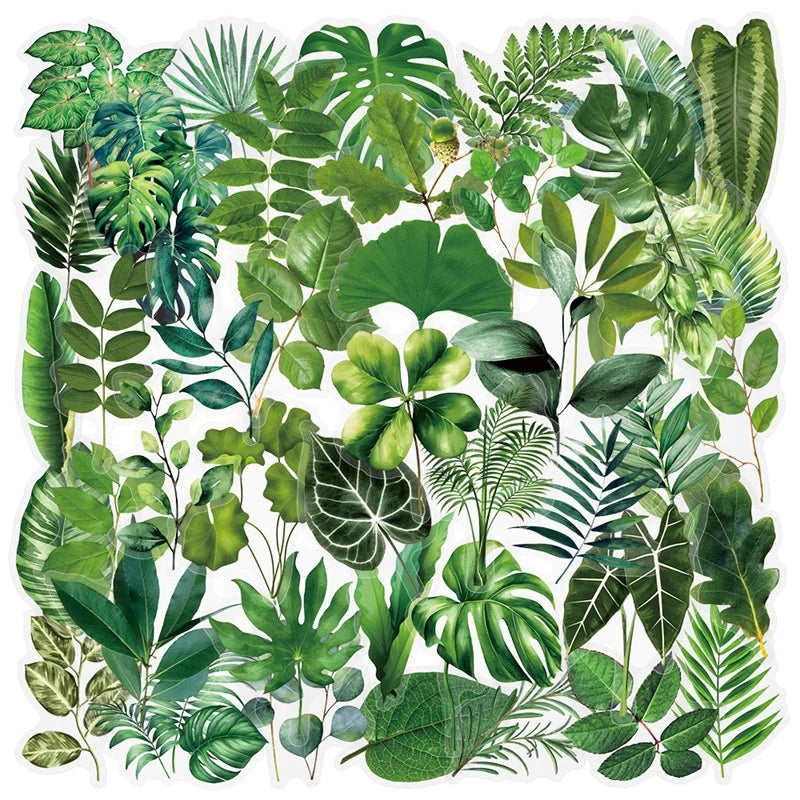 Green Leaf PET Stickers for Scrapbooking and Journaling (50 Pack)