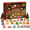 A red box containing a Christmas surprise calendar with 24 days of themed squishy toys.