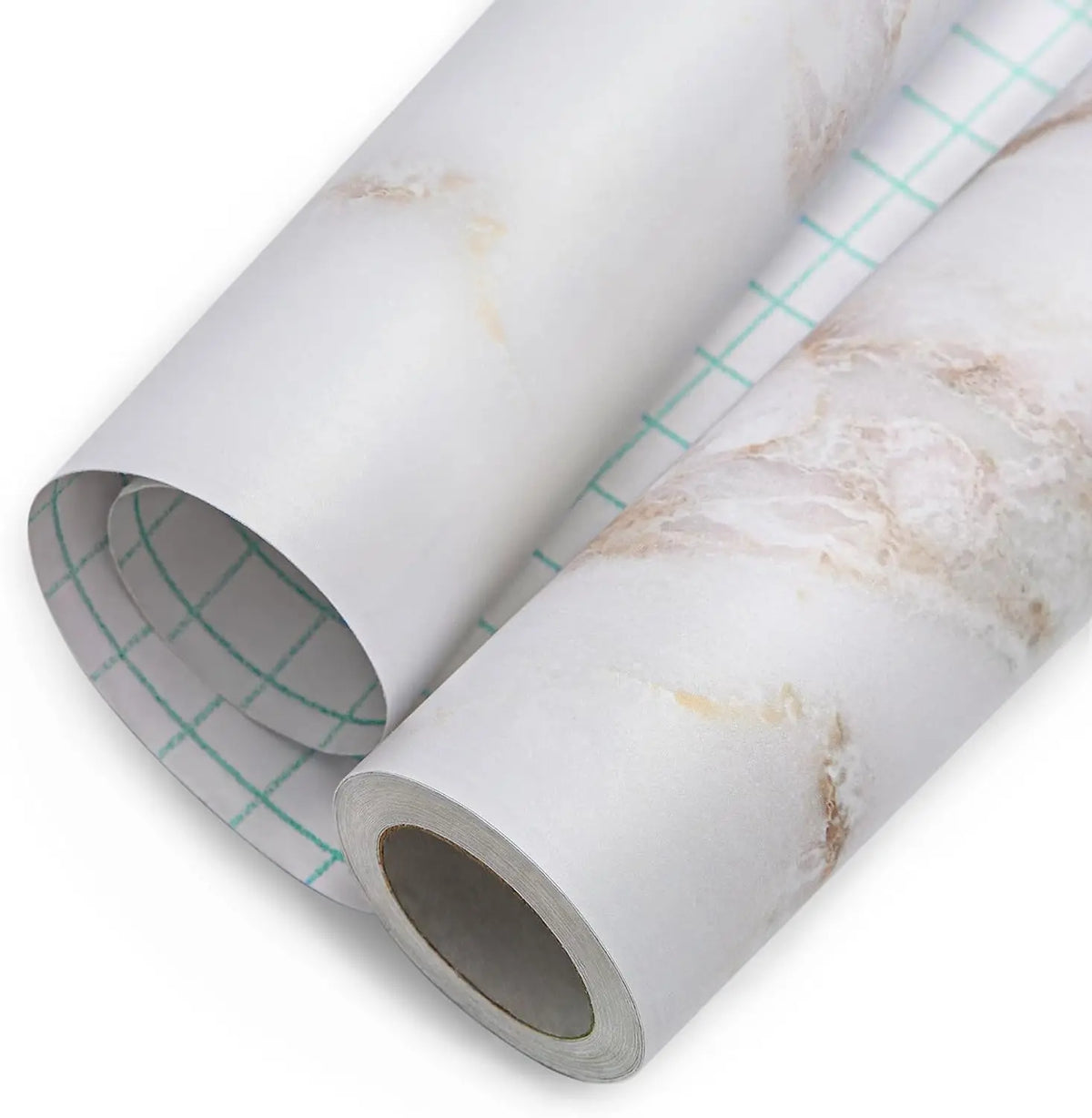 Rollo de vinilo para pared de mármol blanco con veteado marrón natural y patrón de cuadrícula