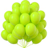 A bunch of bright lime green latex balloons tied together for party decor