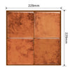 A rectangular peel and stick 3D marble tile backsplash featuring an orange-brown marbled pattern.