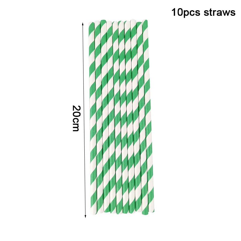 Ten straws in a pack featuring a green and white diagonal stripe pattern.
