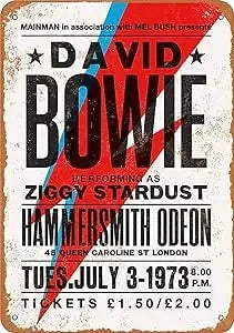 Placa de metal vintage de banda de rock para David Bowie como Ziggy Stardust, de julio de 1973
