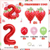 A set of 13 strawberry foil balloons, including two large number 2s and multiple strawberries.