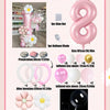 A set of 42 pink and white balloons including a large number balloon, various sized balloons, and glue dots.