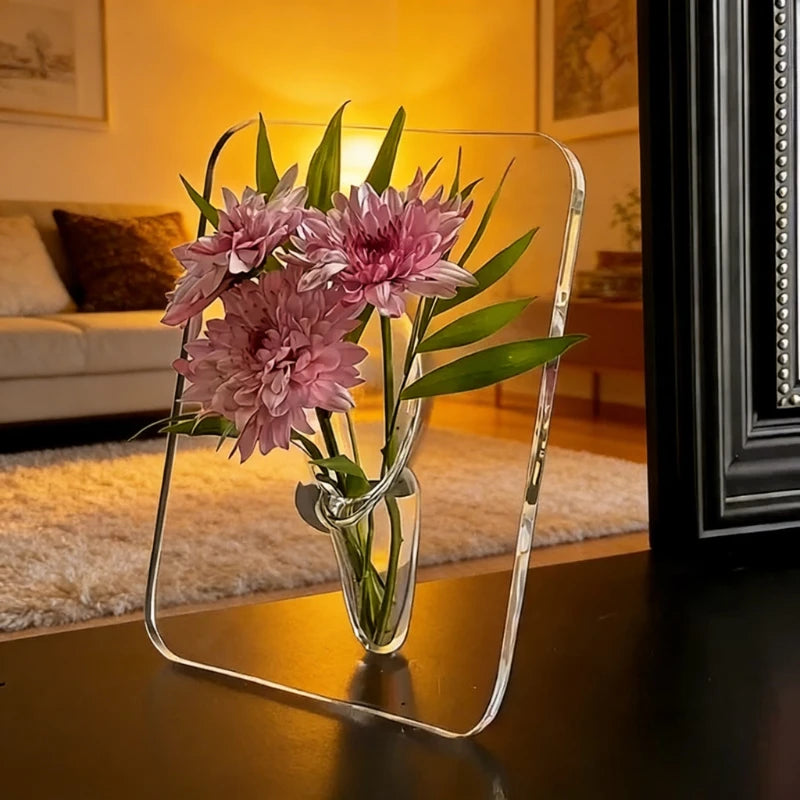 Clear Acrylic Photo Frame Vase for Desk & Shelf Display