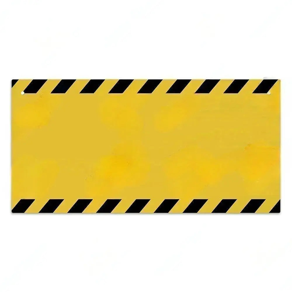 Yellow wooden sign with black diagonal stripes for home decor