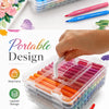 A portable design acrylic paint marker set in a clear case showing various colored markers and brush tips.