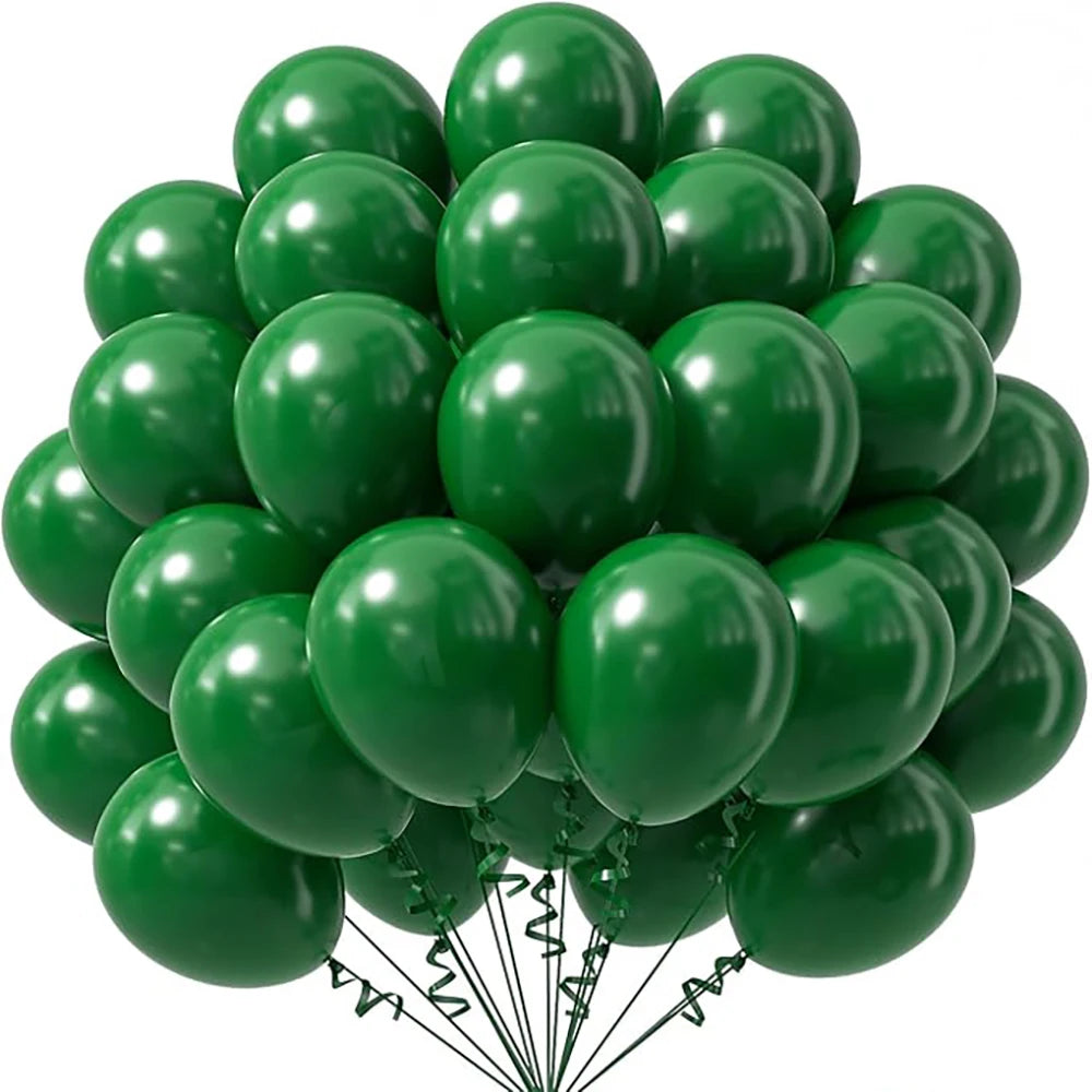A cluster of green latex balloons used for party decorations.