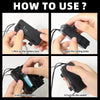 Step-by-step instructions showing how to use an LED glowing eyes product by picking up the battery box, opening a ceiling pla