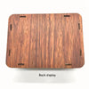 A close-up view of the back display of a wooden savings box with a progress tracker.