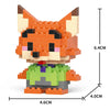 A fox-themed building block model kit featuring orange and tan pieces with green accents.