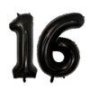 A set of two giant black foil balloons shaped like the number 16