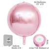 A pink 4D balloon is shown with a hook and ribbon, along with accessories like a silicone disk and ribbon roll.