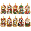 A set of twelve diamond art ornaments featuring cats dressed as Santa, snowman, and reindeer.