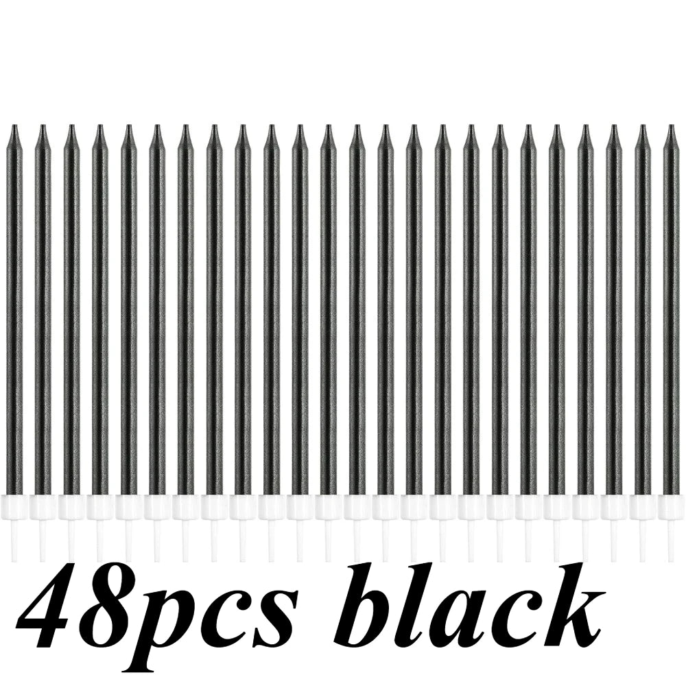48 pieces of black birthday candles with metal tips