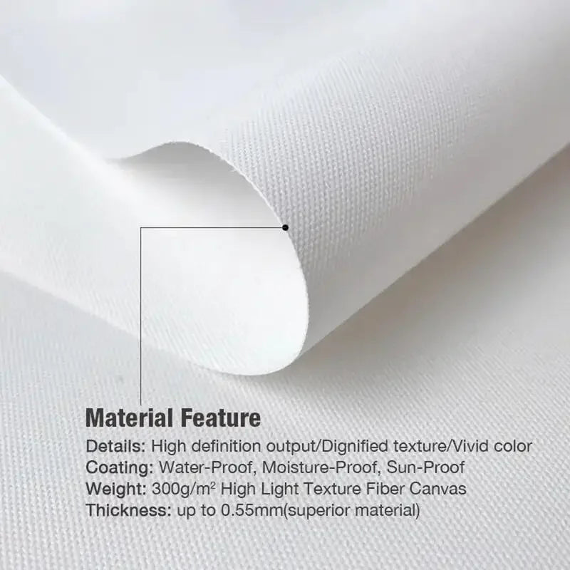Close-up of a white canvas material showing the texture and thickness for wall art printing.