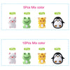 A collection of 10 silicone plant beads in various colors and shapes including a white cat, green frog, yellow tiger, and bla