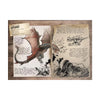 A piece of vintage paper featuring a drawing of a winged dinosaur and text related to a woven theme.