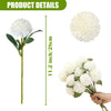 A stem of white artificial chrysanthemum flower balls with green leaves and a separate cluster of the flowers.