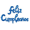Blue foil lettering spelling Feliz Cumpleaños