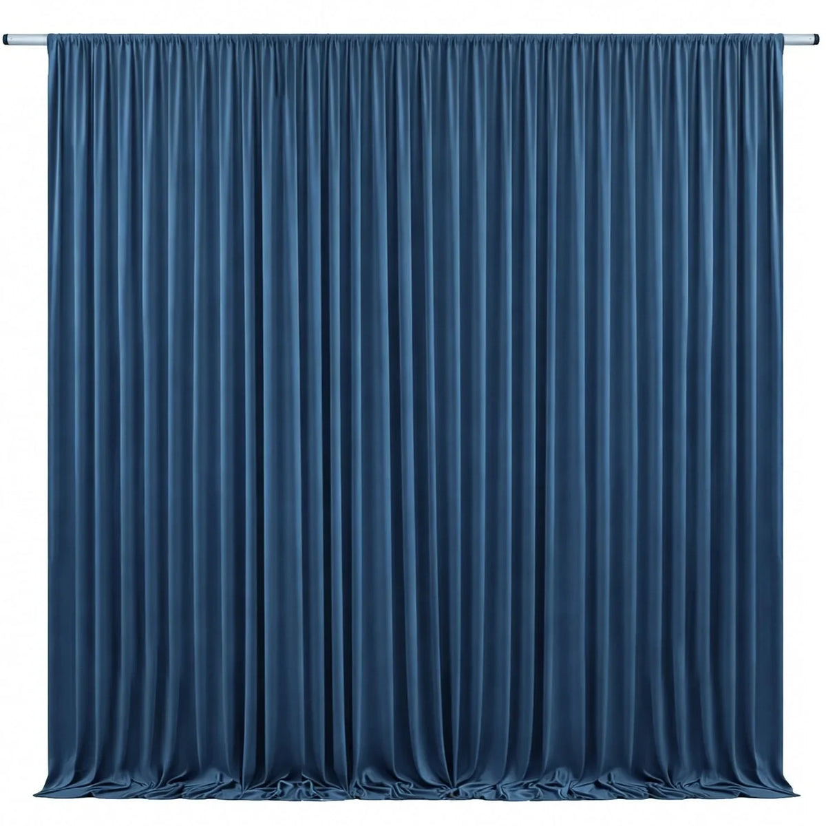 A floor-to-ceiling royal blue velvet curtain with vertical pleats used as an elegant drapery backdrop.