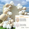 A white and beige latex balloon garland arch kit featuring various sized balloons and accessories for events.