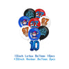 A set of colorful latex balloons featuring the numbers six and seven for a birthday party decoration.